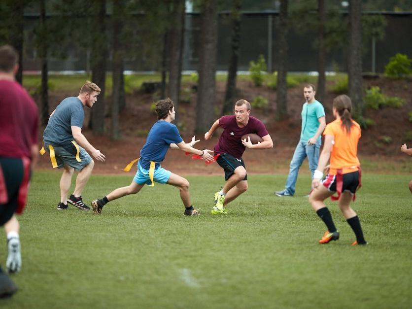 Students play flag football 